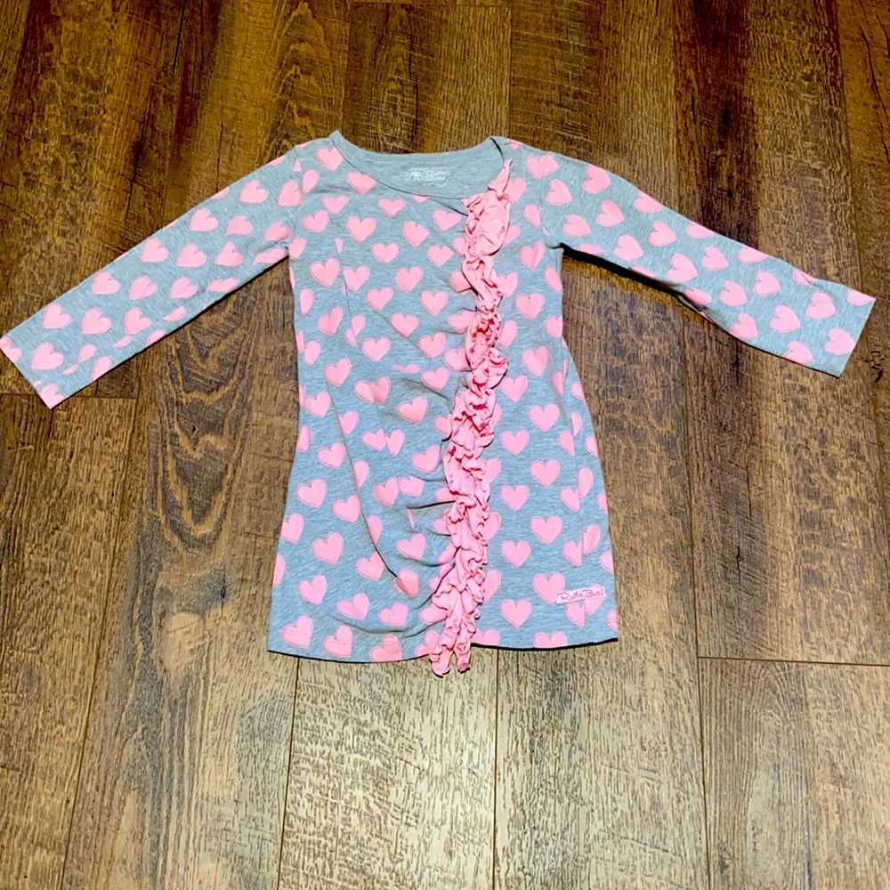 Ruffle Butts grey & pink heart dress size 5